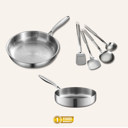 Essential Duo: 2 Pans + Utensils Set